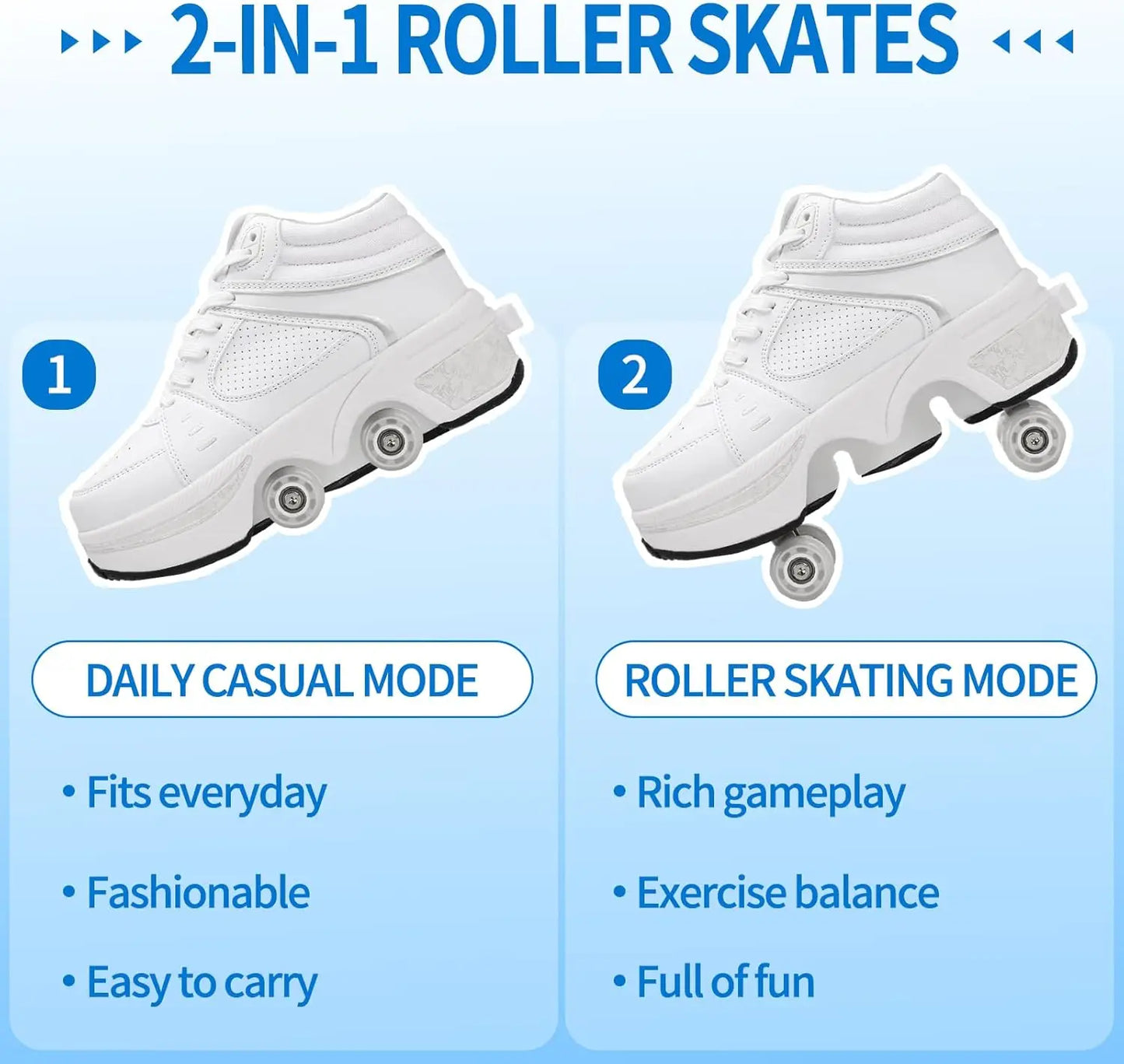 2-in-1 Retractable Roller Skate Shoes with Adjustable Wheels for Kids, Women & Men - Outdoor Sneakers