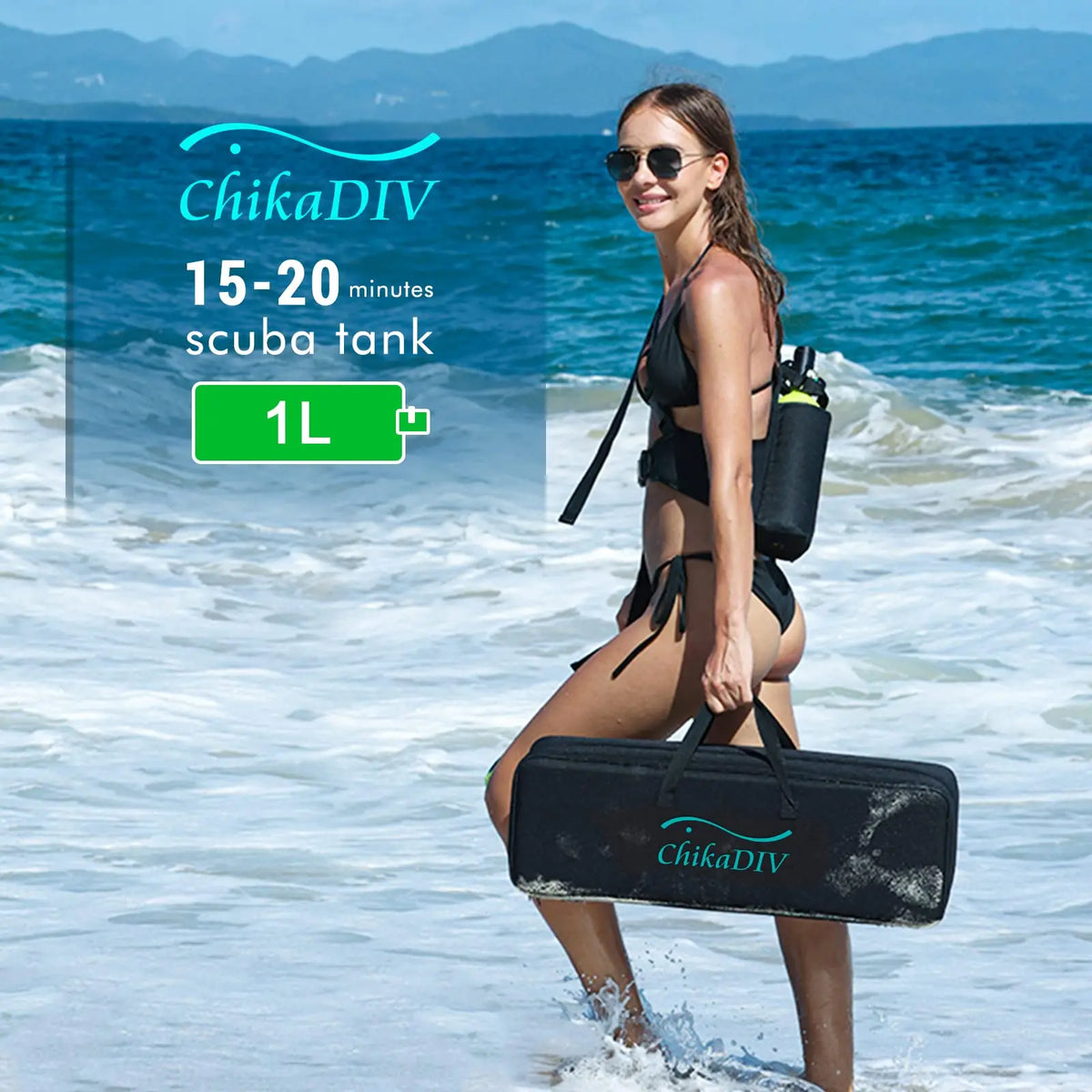 ChikaDIVE Portable Mini Scuba Diving Tank Set 1L Underwater Breathing Air Cylinder Dive Equipment with Manual Pump Diving Mask Storage Backpack for Snorkeling Underwater Diving Adventure Sport