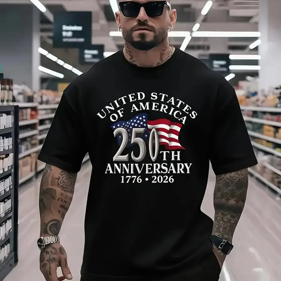 250Th Anniversary of American Independence Day Plus Size T-Shirt - Casual Short Sleeve Shirt with American Flag Design Perfect