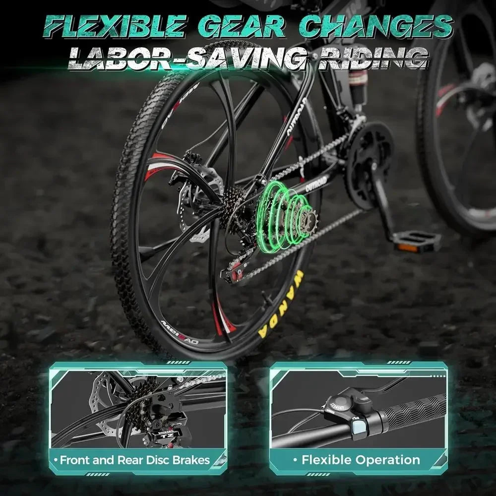 26 Adult Mountain Bike with 21-Speed, Full Suspension, High Carbon Steel, Suitable for Men/Women/Teens, Dual Disc Brakes