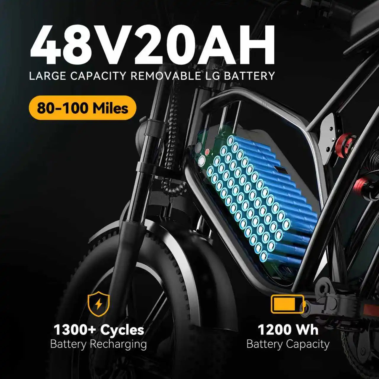 1600W Peak 20x4.0 Inch Wide Fat Tire All Terrain Ebike, 48V 20AH/30AH Removable Battery, Long Range Off Road Adult Electric Motorcycle EK11