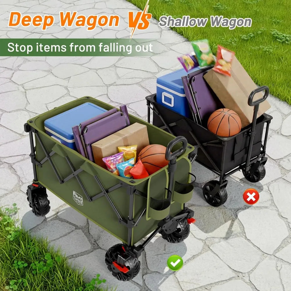 Outdoor Folding Stroller with Brakes and Cup Holders, 500-pound Heavy-duty All-terrain Wheels