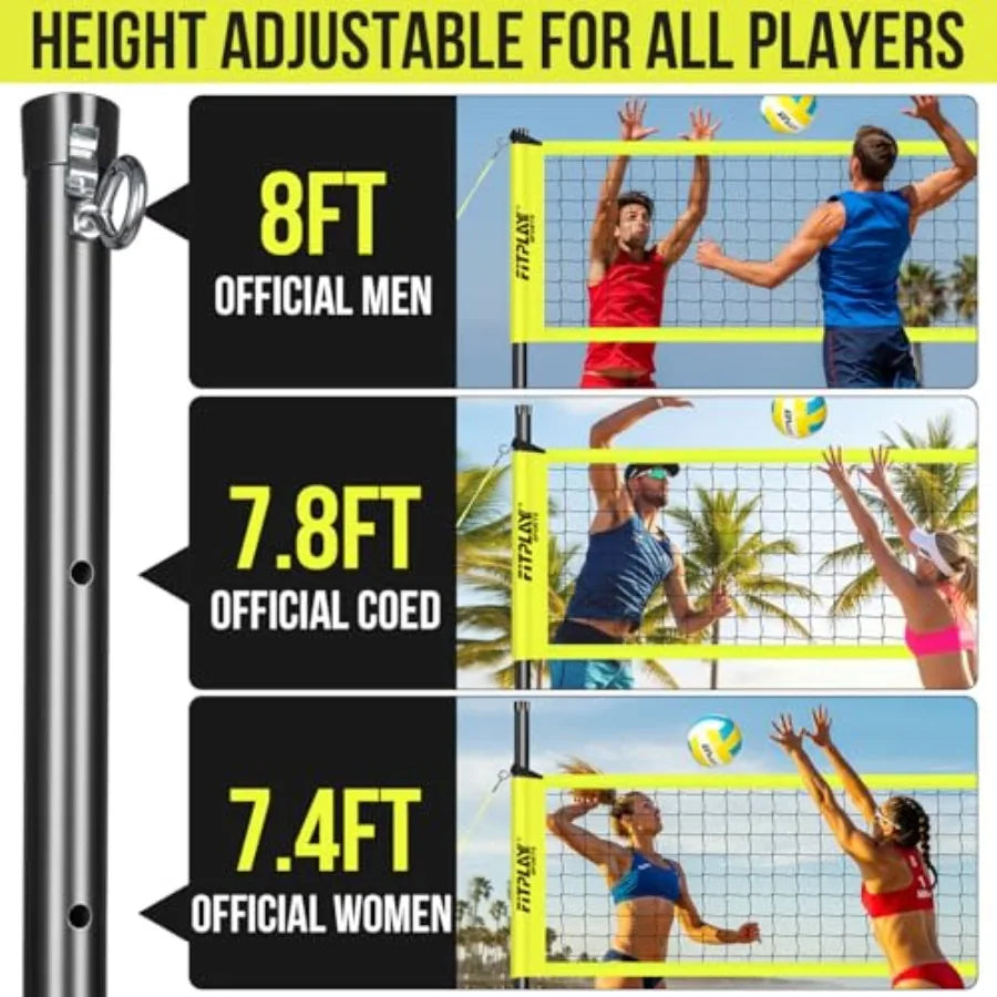 Portable Outdoor Volleyball Net Set32FT Regulation Size Volleyballs Net System with Height Adjustable Poles PU Volleyball Pump
