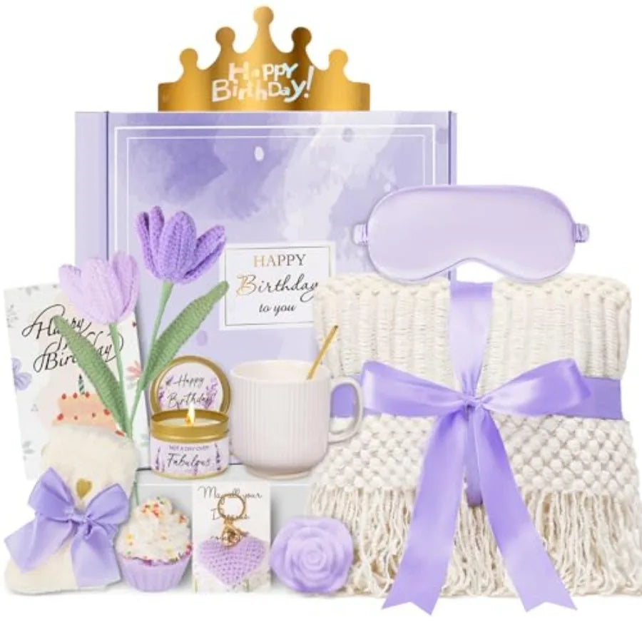 Birthday Gifts for Women - 13PCS Unique Happy Birthday Easter Gifts Basket for Mom Her Best Friend Sister Wife Girlfriend Cowor