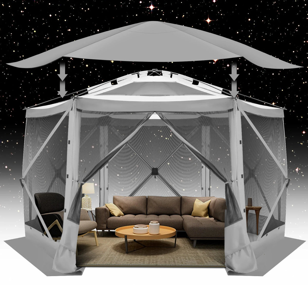 Pop up Gazebo Screen Tent Screen House for Camping, 12x12 Screen Room with Removable Roof, Outdoor Screened Gazebo with Netting,
