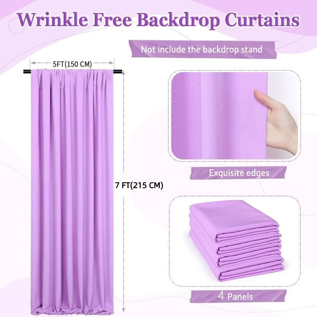 4 Panels-5ft x 7ft Lavender Backdrop Curtain for Parties Wedding Wrinkle Free Light Purple Photo Curtains Backdrop Drapes Fabric