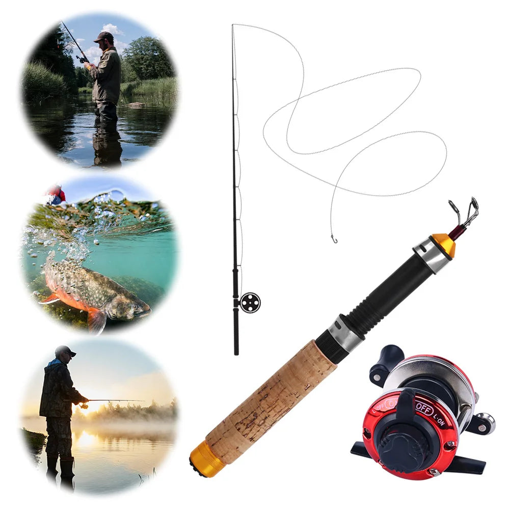 Telescoping Ice Fishing Rod Set Carbon Fiber Ice Fishing Rod and Reel Combo Mini Pole Ice Fishing Reel Set for Ice Fishing