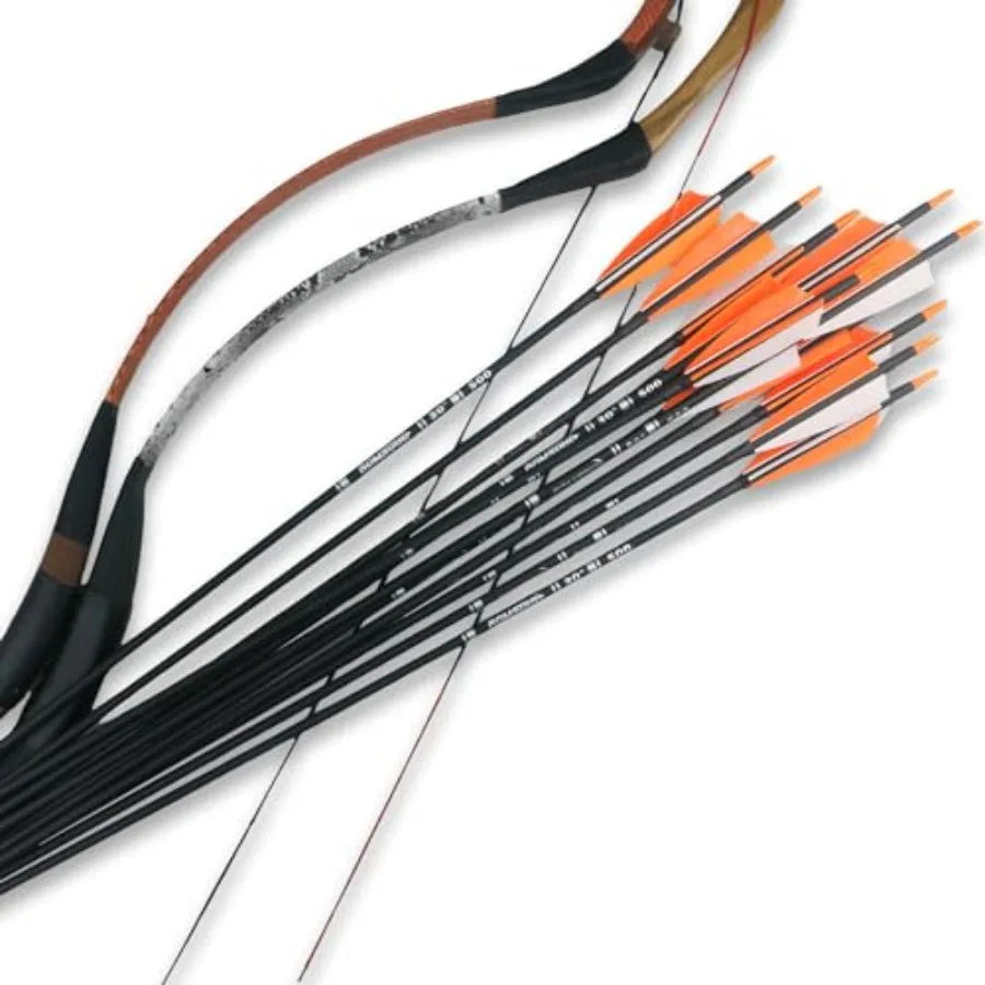 30" CarbonArrows Archery Target Practice Hunting Arrows with 4" Turkey Feather fletched Spine 500 Arrow for Traditional Bow(12)
