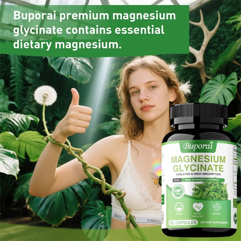 Magnesium Glycinate - Helps with Sleep, Brain, Nervous System, Bones, Muscles, Heart Health, Stress and Anxiety Relief