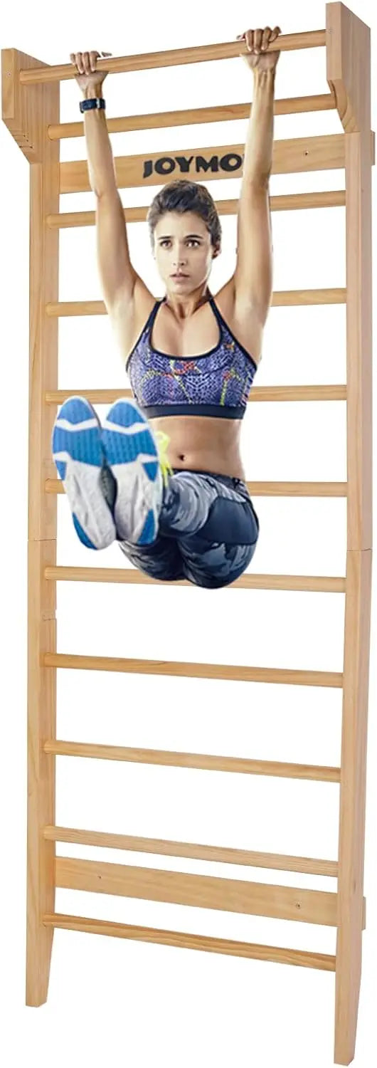 Gymnastics Wood Stall Bar, Multi-use Swedish Ladder- Wall Mounted Pull Up Bar-Physical Therapy for Stretching and Various Exerci