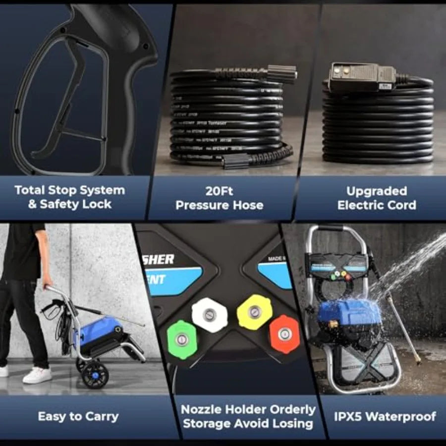 Pressure WasherMAX 5000 PSI Electric Power Washer 1800W 4.0 GPM High Pressure Washer Professional Washer Cleaner with 5 Nozzles