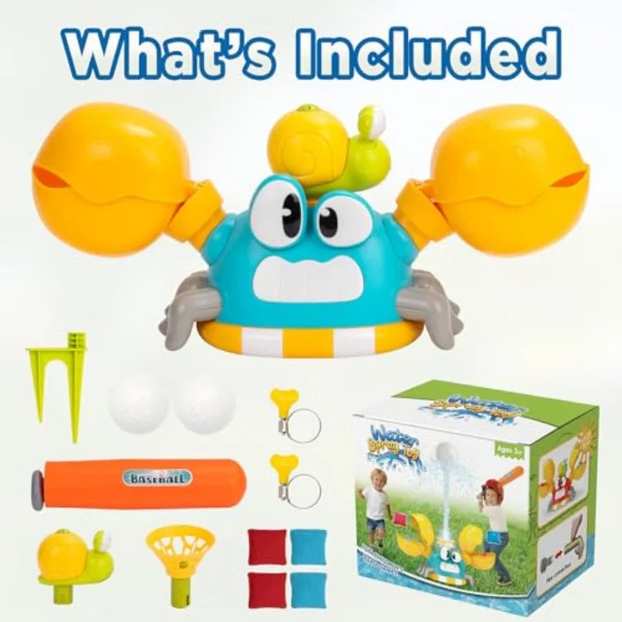 Water Sprinkler for,3-in-1 Crab Outdoor Toy with Toss Game, Batting Game and Splashing Fun, Attaches to Garden Hose, Summer Bac