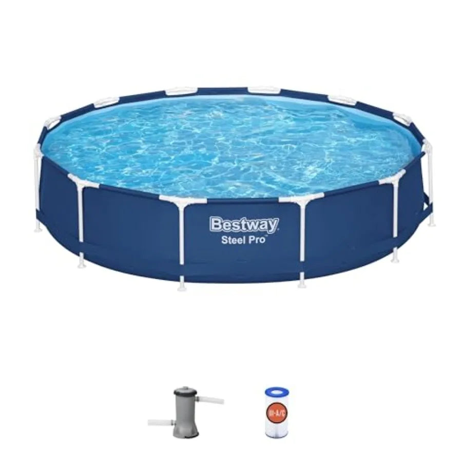 Steel Pro 12 feet x 30 inches Round Above Ground 1710 Gallon Pool Set with DuraPlus Liner 530 Gallon Pool Filter and Repair Pat
