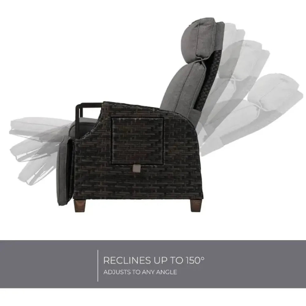 Outdoor Recliner with Independent Adjustable Back and Footrest, Air Pump 150° Lay Flat Chair With Olefin Cushion Flip-Up Table