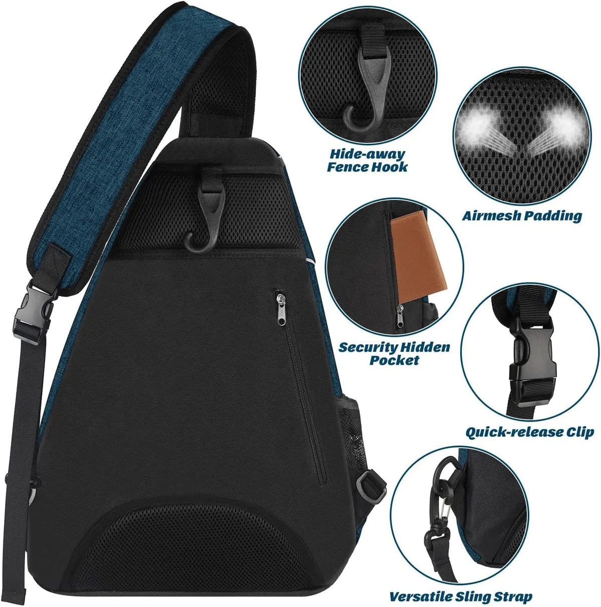 Tennis Sling Backpack Crossbody Water Resistant for Men Women, Compatible for Pickleball Badminton Rackets