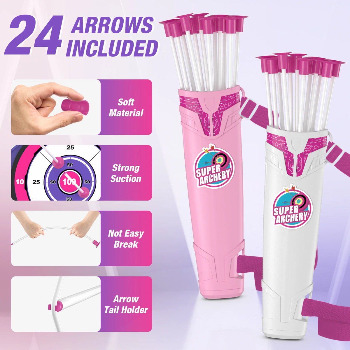 2 Pcs Kids Bow and Arrow,LED Light Up Archery Set with 24 Suction Cup Arrows, Indoor Outdoor Sport Toys Gifts for 3 4 5 6 7 8 9 10 11 12 Year Old Boys Girls,