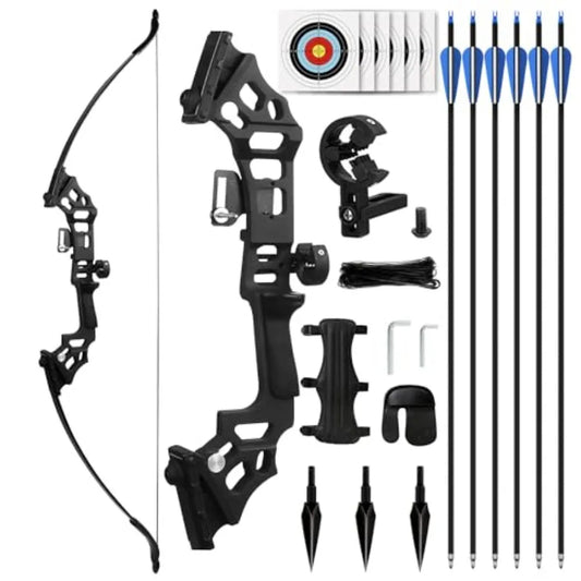Recurve Bow and Arrow Set for Adults, Carbon Arrows, Black, 3040lbs Right-Handed Archery Kit for Outdoor Target Practice
