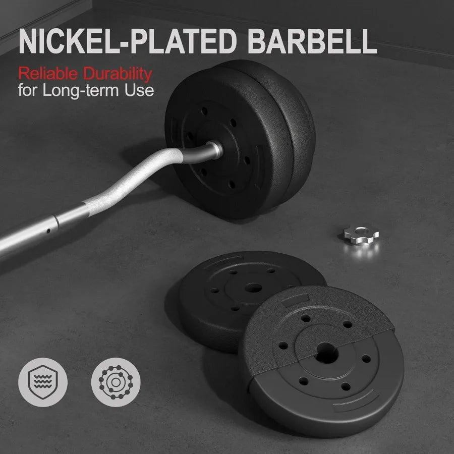 Curl Bar with Weights Adjustable W-Shaped Barbell Home Gym Set