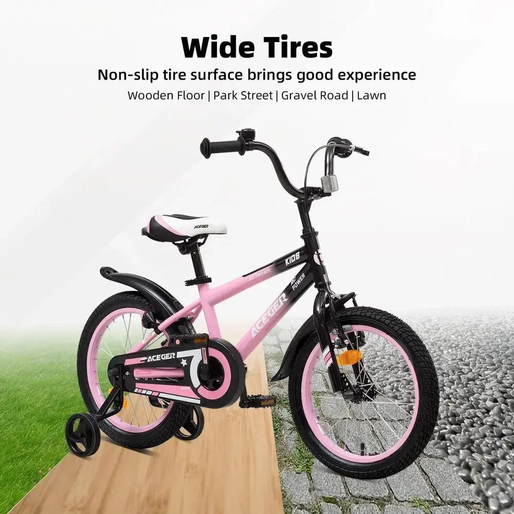 Children's 12-20 Inch Bikes with Training Wheels & Kickstand, Suitable for Ages 3-13