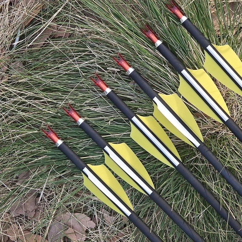 Mixed Carbon Arrows 12pcs Arrows SP1000 ID4.2mm Shaft 1.75" Rubber Vanes for Adults Bow Hunting Shooting Target Accessories