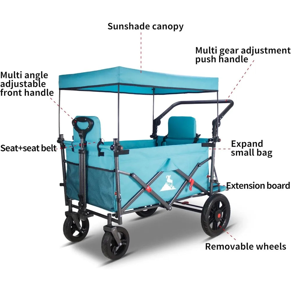 Foldable Trolley with Quick-release Wheels and 2 Seats; Heavy-duty Multi-purpose Trolley