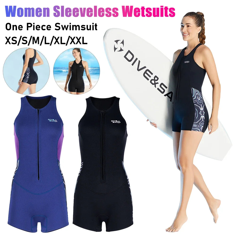 2MM Women Wetsuit Surfing Suit One Piece sleeveless Swimsuit With Front Zip Female Snorkeling Swimsuit Beach Wear For Swimming