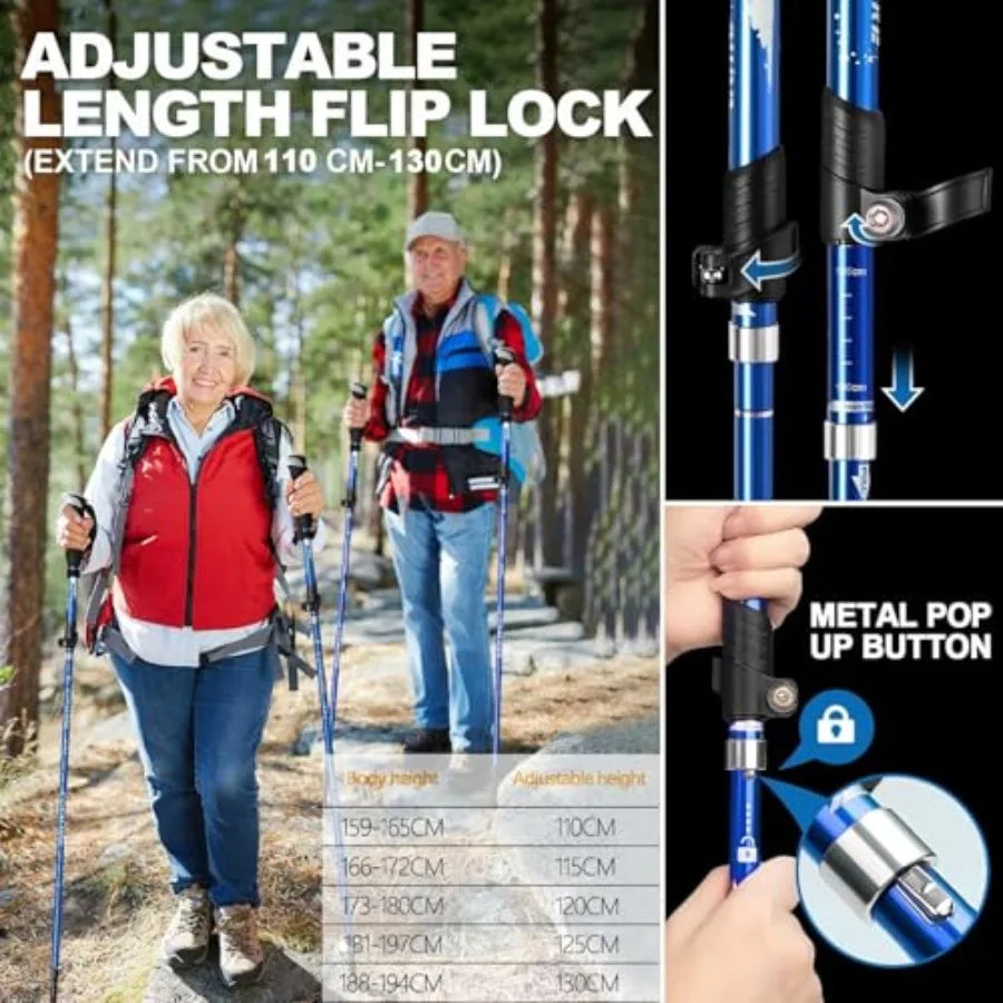 Trekking Poles Collapsible Hiking Poles - 2 Pcs Aluminum Alloy 7075 Trekking Sticks with Quick Lock System, Telescopic, Collaps