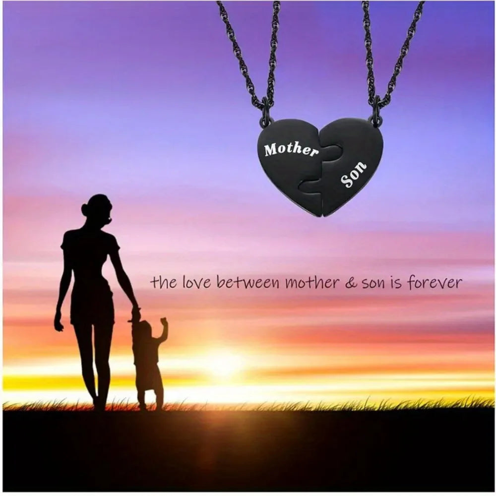 Mother and Son Matching Love Heart Pendant Necklace Set Gifts for Mom from Son Jewelry