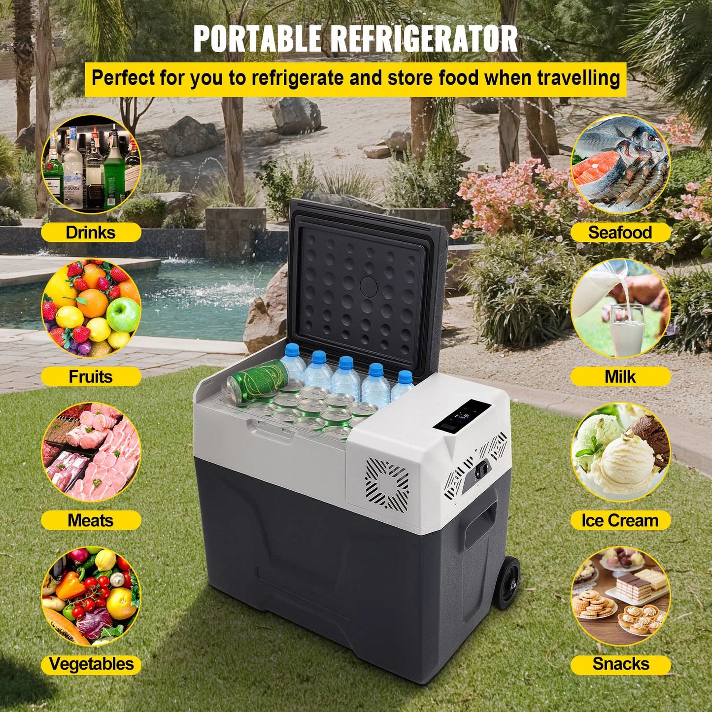 VEVOR 15-55L Car Refrigerator, 12V Car Fridge, -4℉-50℉ Adjustable Range,12/24V DC and 100-240V AC Compressor Cooler for Outdoor