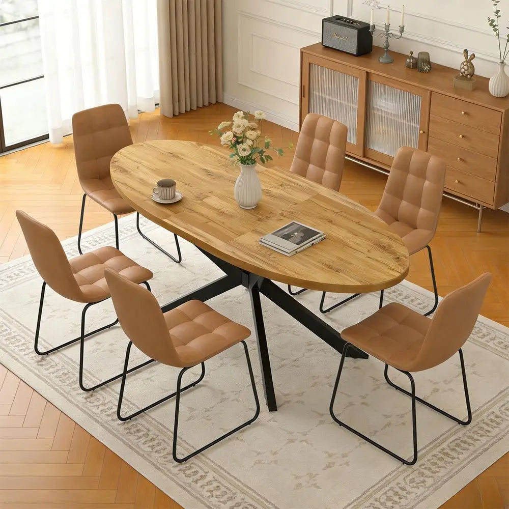 Large Walnut Oval Dining Table for 4-6 People, Space-Saving Design for Kitchen & Living Room