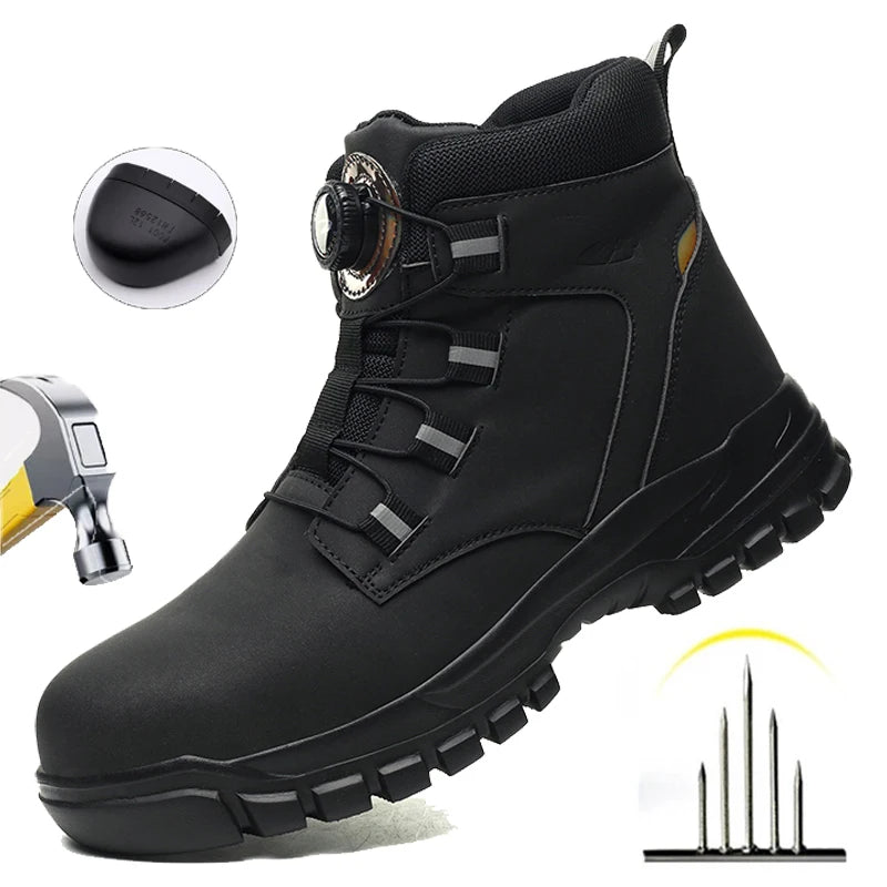 Waterproof Safety Boots Men Indestructible Steel Toe Work Boots Anti-smash Stab-resistant Safety Shoes Biker