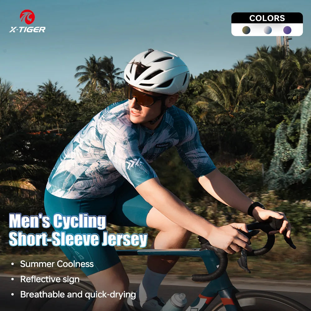 X-TIGER Pro Men's Cycling Jersey High Quality Moisture Wicking Bike Jersey Reflective Safety Strip YKK Zipper 3 Pockets Road Bicycle Clothing