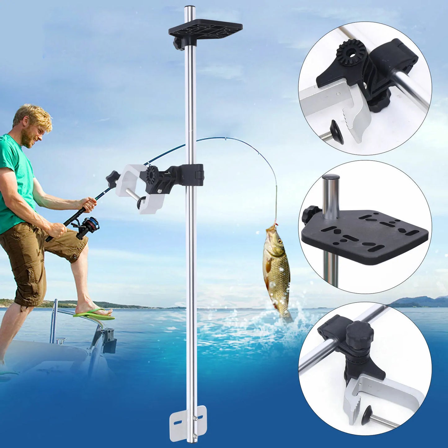 Portable 360° Adjustable Transducer Mount Bracket, Universal Fish Finder Holder for Boat, Canoe & Kayak, 31.5" Height