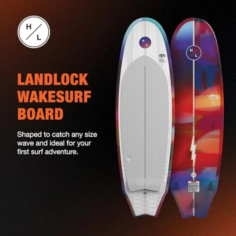 Landlock Longboard-Inspired Wake Surf Board 5'9 for Beginners to Intermediate Riders Catching All Waves Behind the Boat Blue