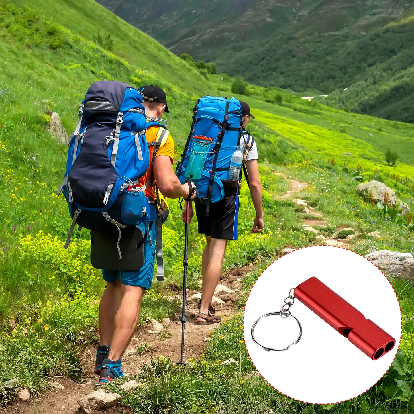 Emergency Survival Whistle Double Tubes Whistles Super Loud Aluminum Whistles with Lanyard Keychain for Outdoor Camping Hiking