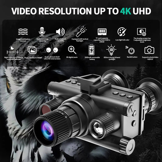 Night Vision Device Binocular Single Tube With Tactical Light Supports Head-Mounted Infrared 4k Uhd 48mp Head Mounted Tactical Telescope Goggles, 8x Zoom,600m Infrared Night Vision Binoculars Hunting Trail Camera