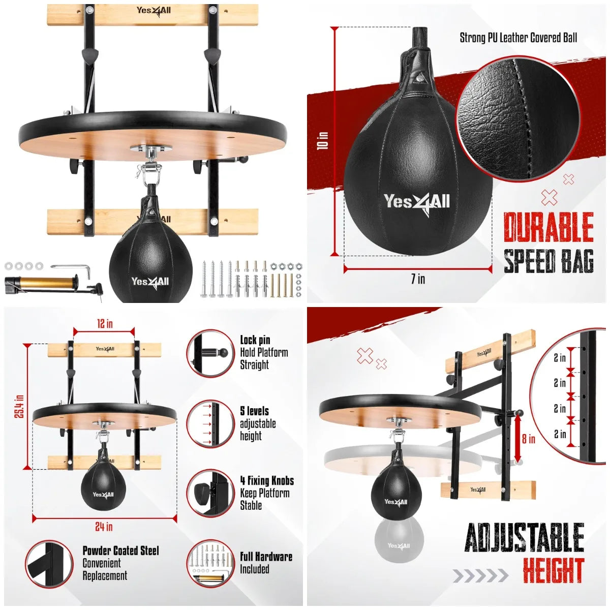 24 Inch Adjustable Wall Mount Punching Bag with Upgraded Speed Balls Boxing Training Full Kit for Fitness And Martial Arts Train