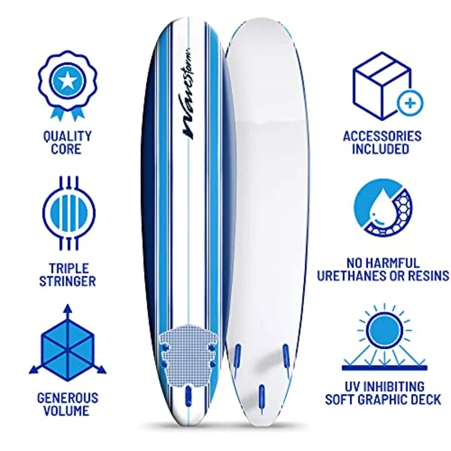 Surfboard - Foam Constructed with Accessories for Beach Use Lightweight and Durable Ideal for Beginners Available in Multiple C