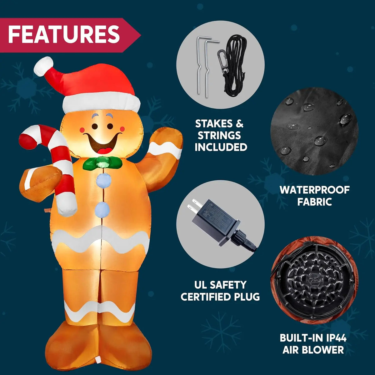 5 FT Christmas Gingerbread Man Inflatable Outdoor Decoration with Candy Canes for Xmas Outdoor Inflatables Decor