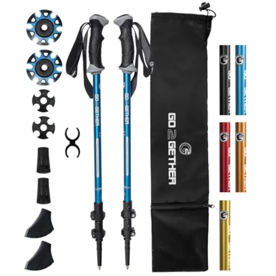 Aluminum Trekking Poles - Quick Adjustable Locks, Comfort Handle, Padded Strap, Snow Baskets - Walking Sticks Suitable for Hiki