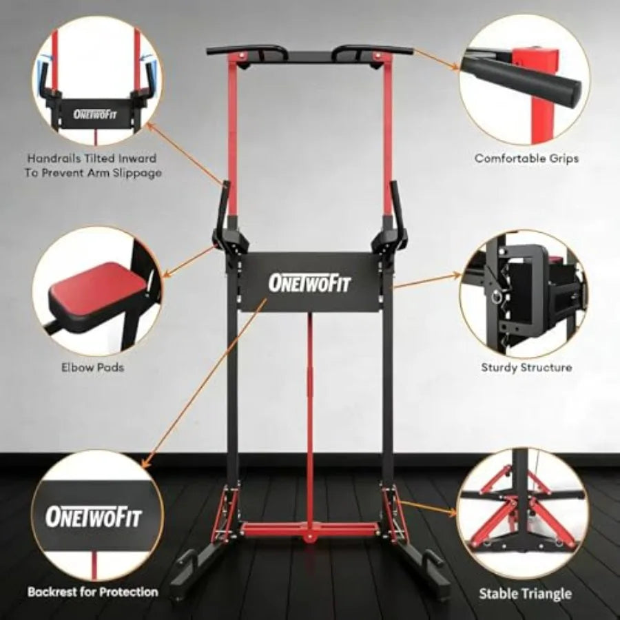 Foldable Power Tower Pull Up Bar Station Multi-Function Adjustable Height Pull Up Dip Station for Gym Workout Strengt