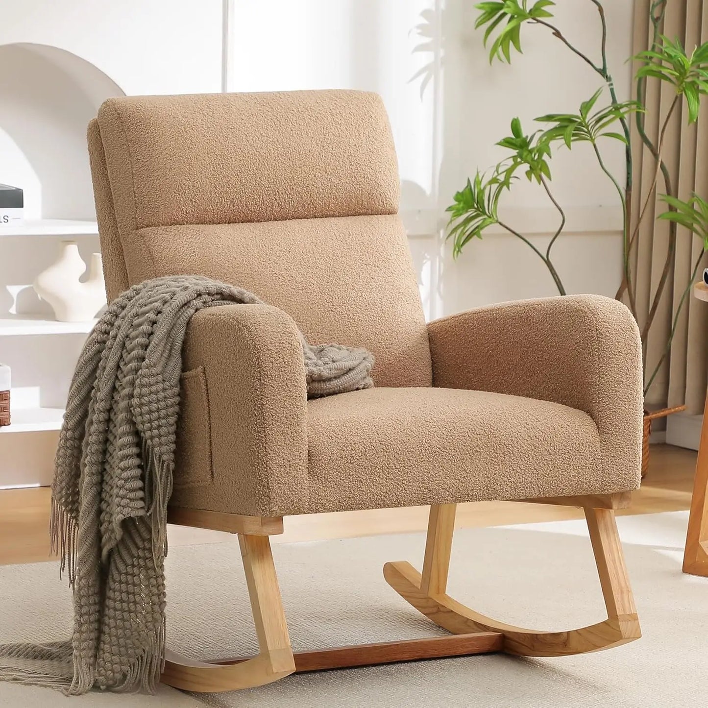 Rocking Chair Nursery, Sherpa Nursing Rocking Armchair for Mom Nursery Morden Rocker Chair with High Backrest, Customized