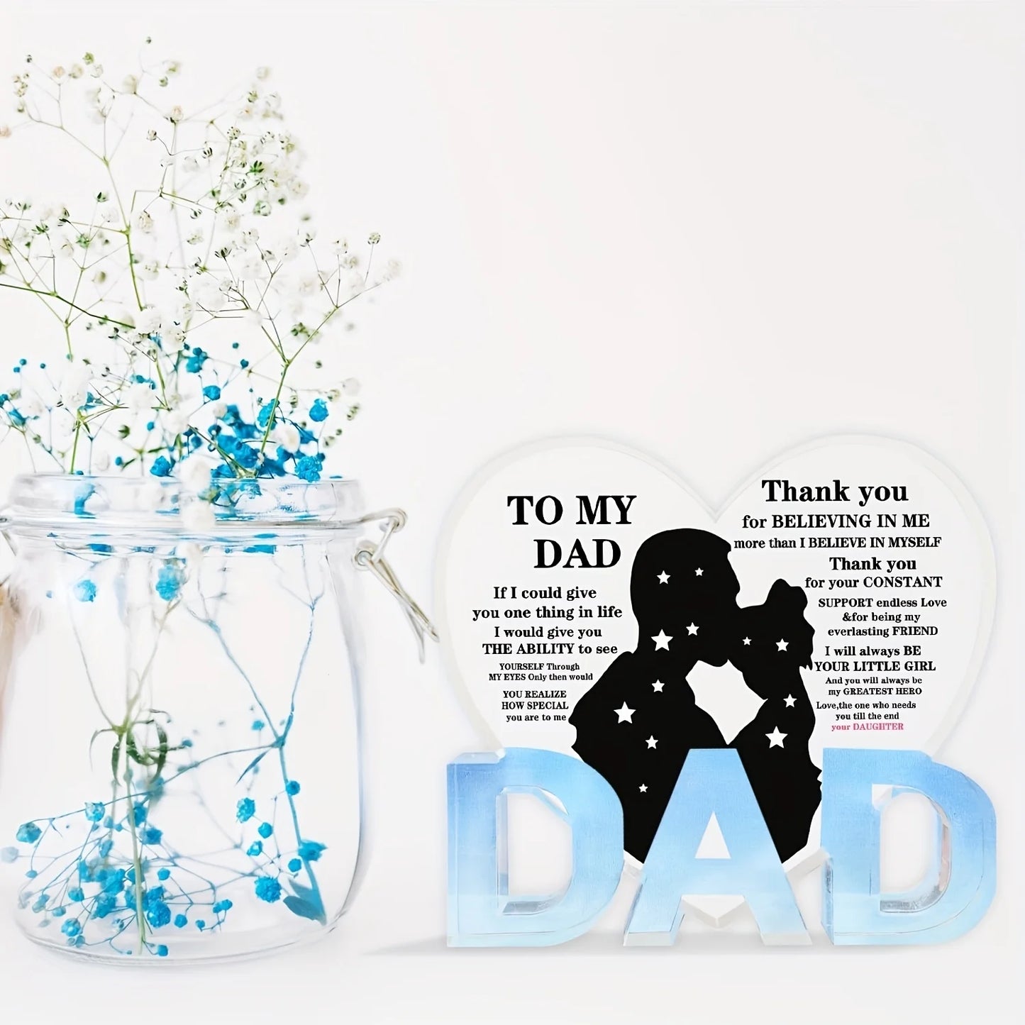 Dad Gifts from Daughter, Thank You Dad Gifts Acrylic Heart Plaque Gifts for Birthday Christmas Thanksgiving Fathers Day Present