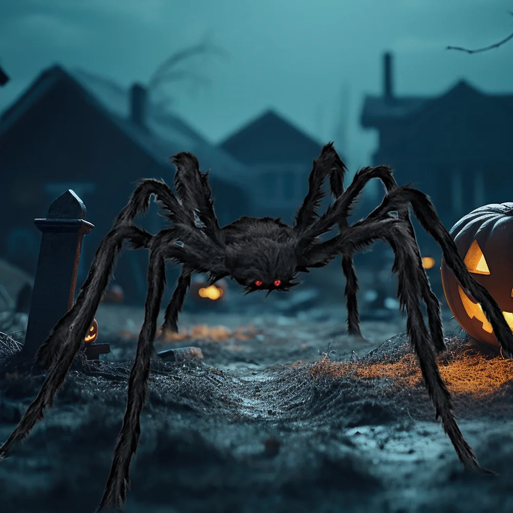 Giant Spider Halloween Outdoor Decorations Scary Large Spider Props for Yard Lawn Halloween Outside Decor and Indoor Party Decor, Black (Standing Height Is 15 Inches)