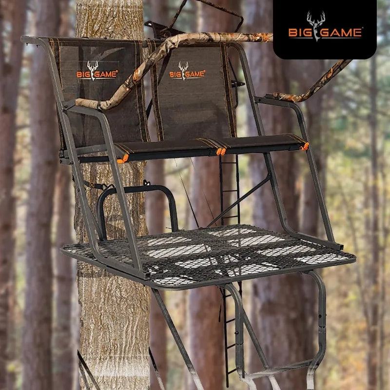 Big Game Striker XL 17.5FT Ladder Treestand Flip Back Seat Padded Armrest Deep Foot Platform Outdoor Hunting Stand