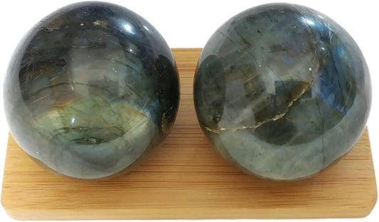 Natural Labradorite Baoding Balls for Hand Therapy, Stress Relief, and Exercise (2 Inch Large)