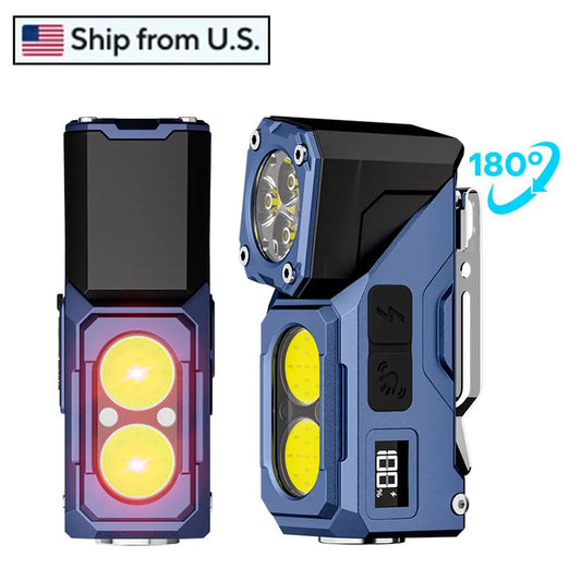 YEMAO Rechargeable EDC Flashlight,500LM Dual Light Sources Mini Torch with Red Light Sensor Headlamp Portable Pocket Flashlights
