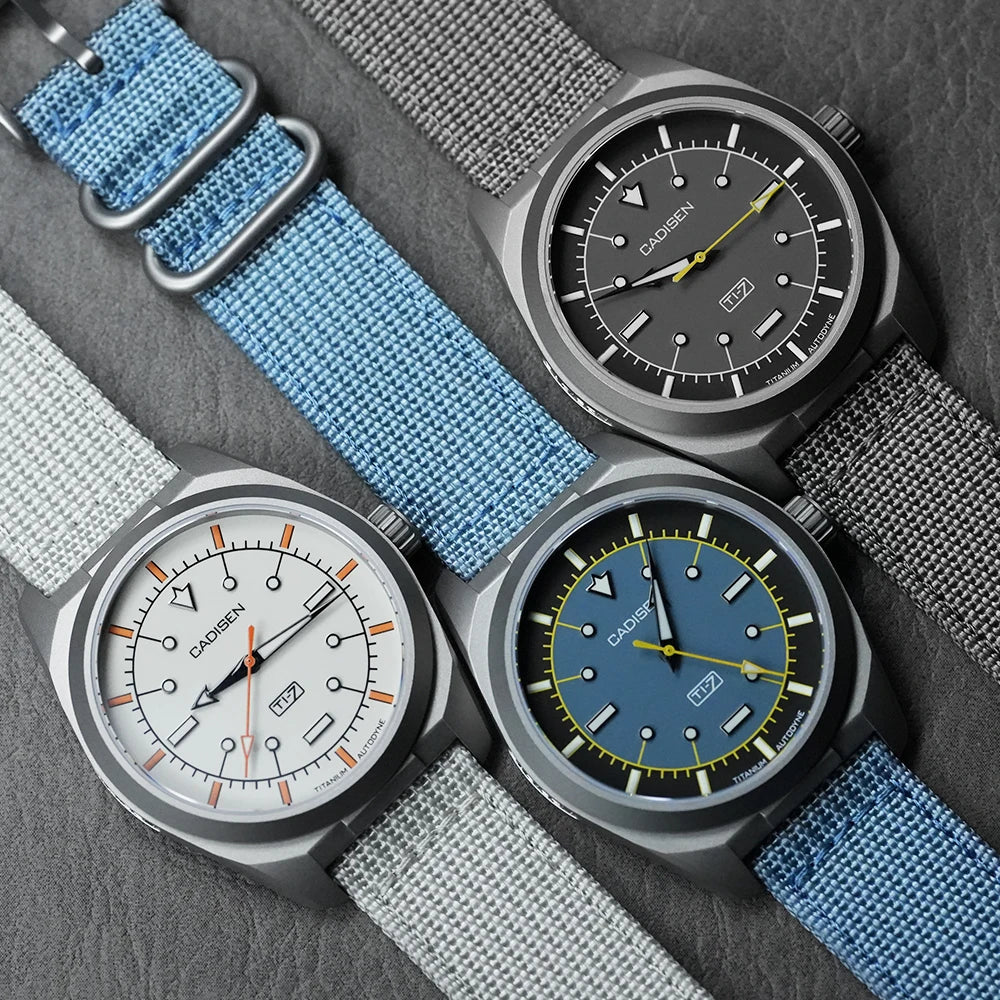 CADISEN TI-7 Autodyne Titanium Automatic Mechanical Watch Man Canvas Wristwatch MIYOTA 8215 Watches USA Warehouse Delivery