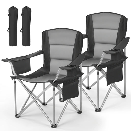 SucceBuy 2Pack Oversized Camping Chairs 450 lbs Heavy Duty Support Portable Folding Camp Chairs with Padded Backrest & Armrests