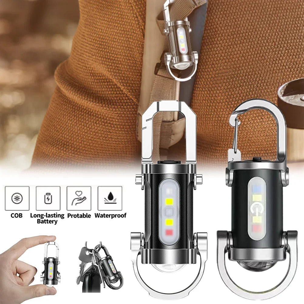 Powerful COB LED Flashlight Keychain USB Rechargeable Portable Hanging Torch Ultralight Camping Lamp Waterproof for Camping